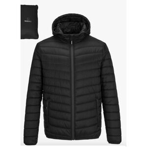 Outdoor Ventures Men's Lightweight Packable Puffer Winter Jacket Black‎ Large